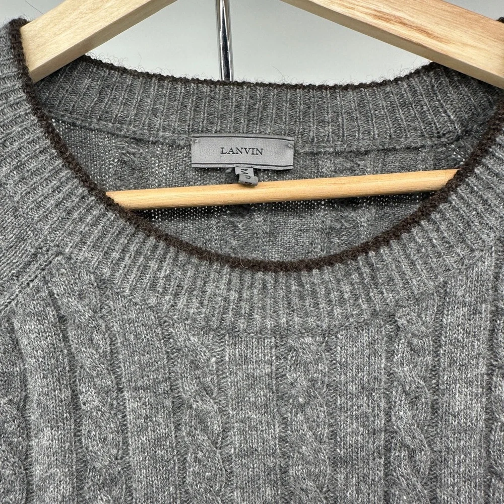 Lanvin will cashmere blend gray and burgundy cable knit sweater